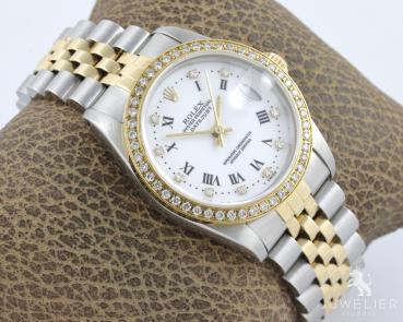 Preview: Rolex Datejust 31mm Medium Bicolor Diamanten Box & Papiere Ref. 68273 Damenuhr