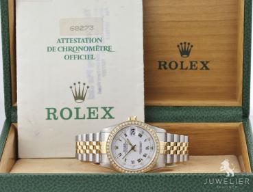 Preview: Rolex Datejust 31mm Medium Bicolor Diamanten Box & Papiere Ref. 68273 Damenuhr