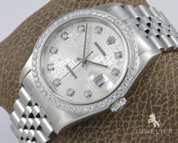 Preview: Rolex Datejust 36mm Stahl Automatik Diamantenbesatz Ref. 16234 Box & Papiere