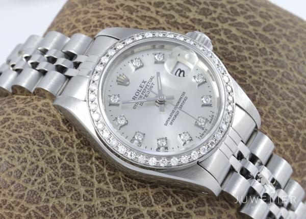 Preview: Rolex Datejust 26mm Stahl Automatik Diamanten Ref. 69174 Damenuhr Box & Papiere