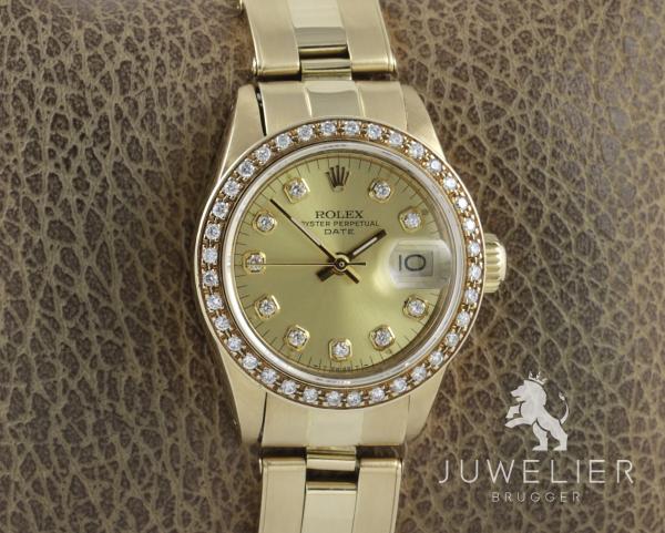 Preview: Rolex Lady-Datejust 26mm 750 Gold Automatik Diamantenbesatz Damenuhr Ref. 6917