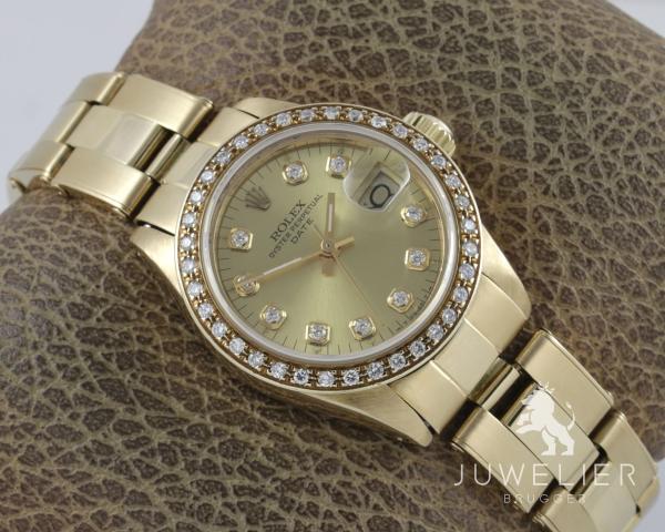 Preview: Rolex Lady-Datejust 26mm 750 Gold Automatik Diamantenbesatz Damenuhr Ref. 6917