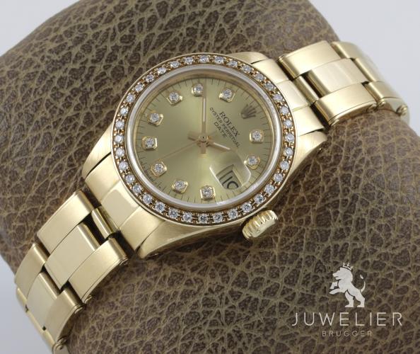 Preview: Rolex Lady-Datejust 26mm 750 Gold Automatik Diamantenbesatz Damenuhr Ref. 6917