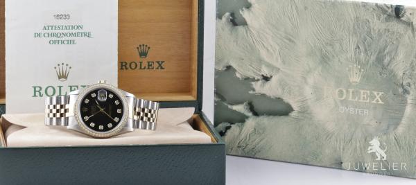 Rolex Datejust 36mm Bicolor Automatik Diamantenbesatz Ref. 16233 Box & Papiere