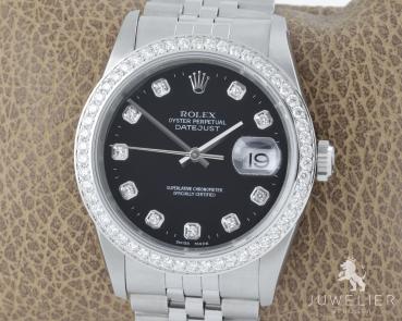 Rolex Datejust 36mm Stahl Automatik Diamantenbesatz Ref. 16234 Box & Papiere