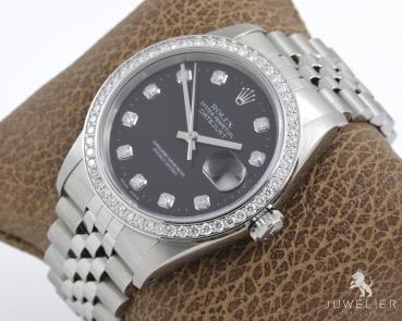 Rolex Datejust 36mm Stahl Automatik Diamantenbesatz Ref. 16234 Box & Papiere
