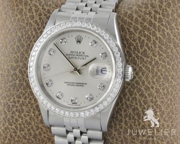 Rolex Datejust 36mm Stahl Automatik Diamantenbesatz Ref. 16234 Box & Papiere