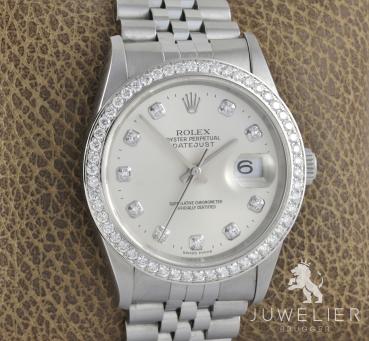 Preview: Rolex Datejust 36mm Stahl Automatik Diamantenbesatz Ref. 16234 Box & Papiere
