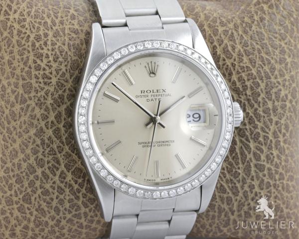 Preview: Rolex Date 34mm Stahl Automatik Diamantenbesatz Ref. 15210