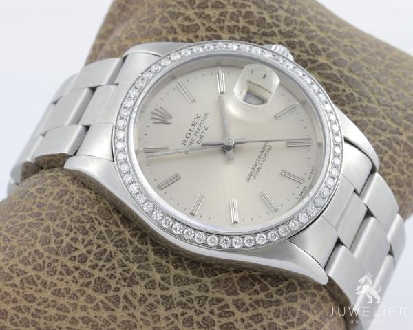 Preview: Rolex Date 34mm Stahl Automatik Diamantenbesatz Ref. 15210