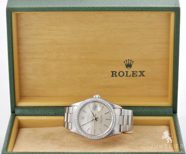 Preview: Rolex Date 34mm Stahl Automatik Diamantenbesatz Ref. 15210