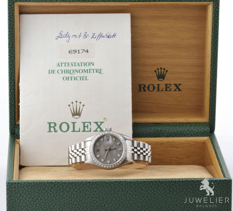 Rolex Datejust 26mm Stahl Automatik Diamanten Ref. 69174 Damenuhr Box & Papiere