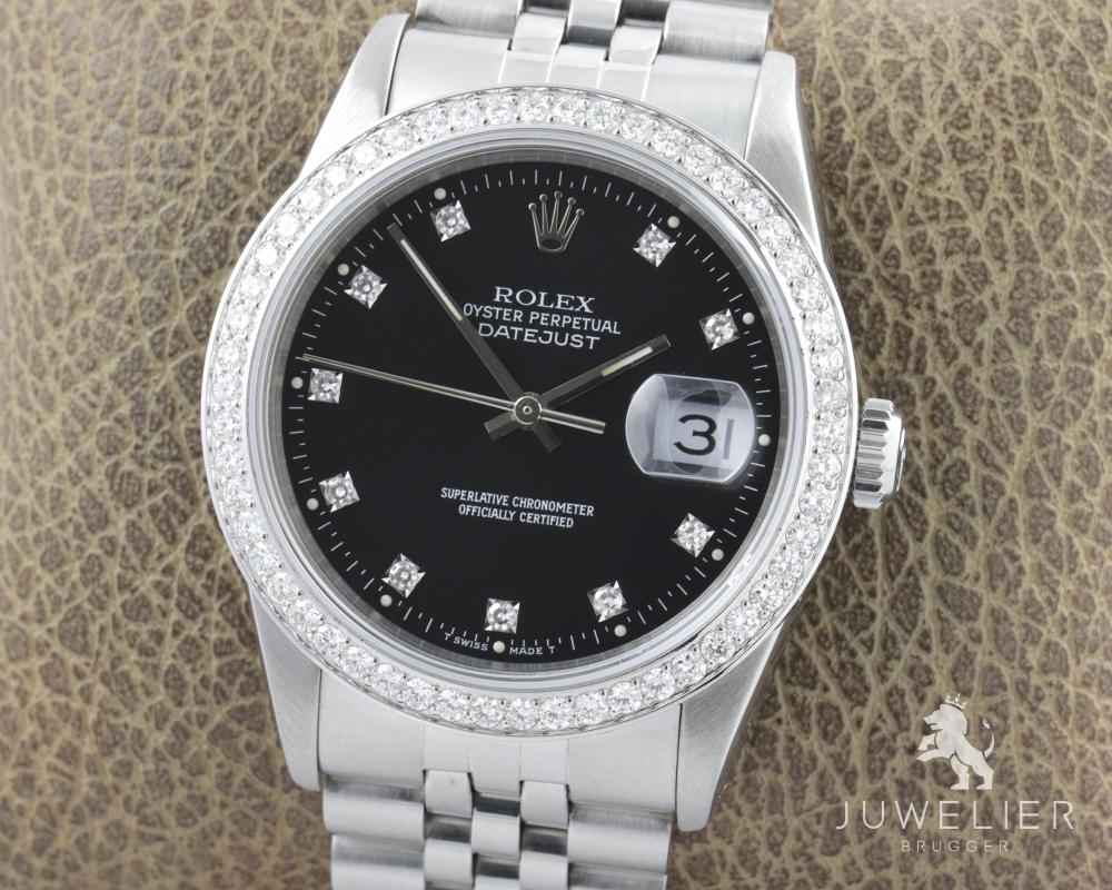 Rolex Datejust 36mm Stahl Automatik Diamantenbesatz Ref. 16234 Box & Papiere