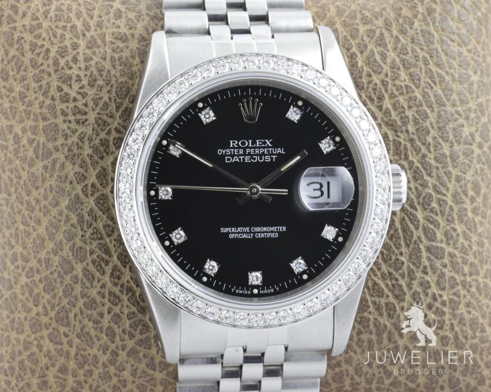 Rolex Datejust 36mm Stahl Automatik Diamantenbesatz Ref. 16234 Box & Papiere
