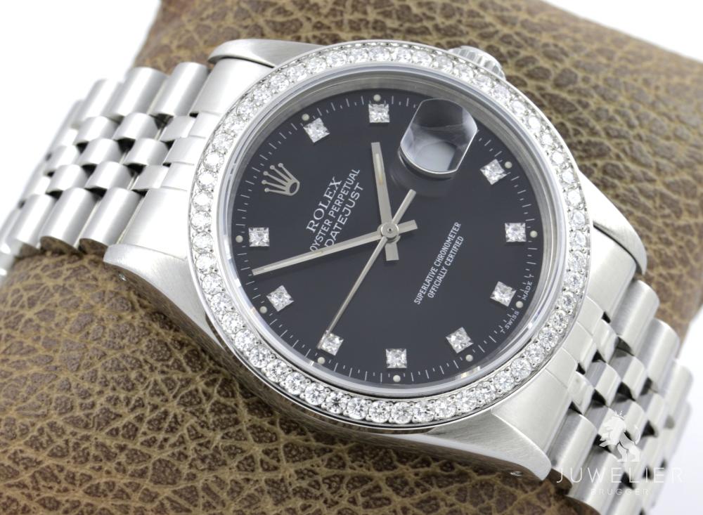 Rolex Datejust 36mm Stahl Automatik Diamantenbesatz Ref. 16234 Box & Papiere