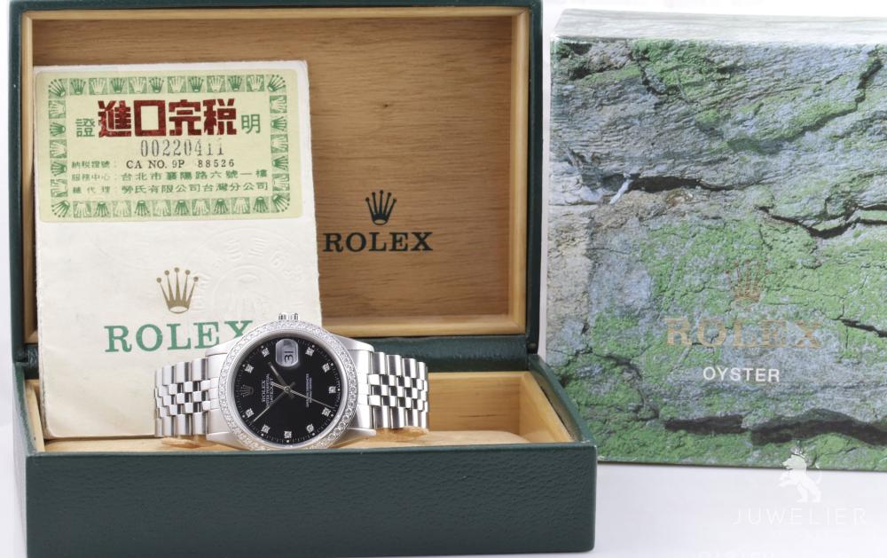 Rolex Datejust 36mm Stahl Automatik Diamantenbesatz Ref. 16234 Box & Papiere