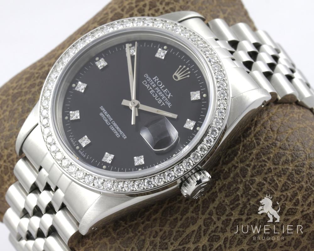 Rolex Datejust 36mm Stahl Automatik Diamantenbesatz Ref. 16234 Box & Papiere