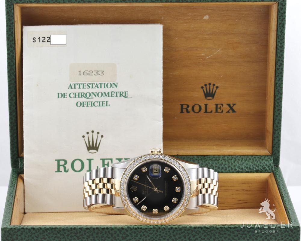 Rolex Datejust 36mm Bicolor Automatik Diamantenbesatz Ref. 16233 Box & Papiere