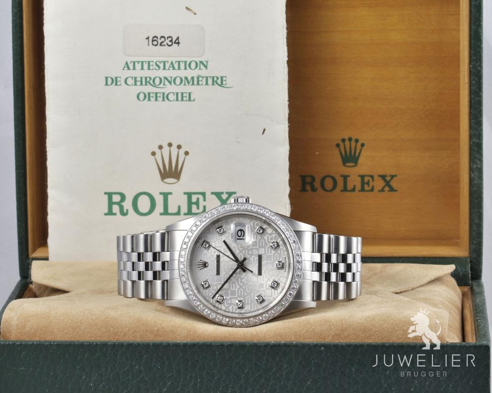 Rolex Datejust 36mm Stahl Automatik Diamantenbesatz Ref. 16234 Box & Papiere