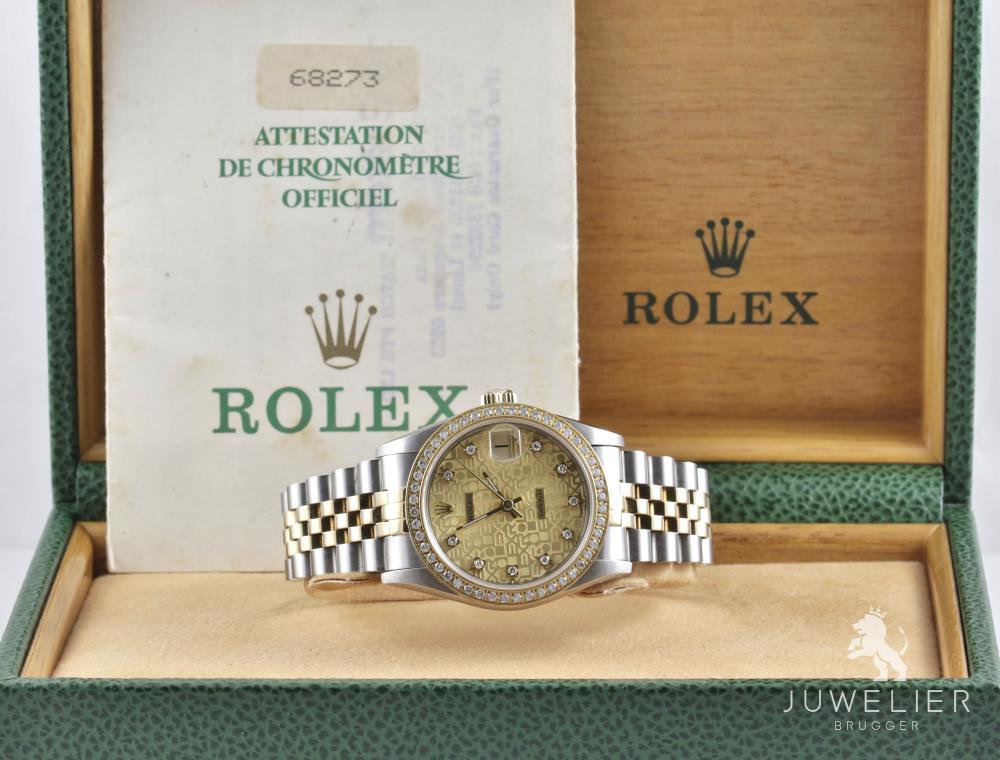 Rolex Datejust 31mm Medium Bicolor Diamanten Box & Papiere Ref. 68273