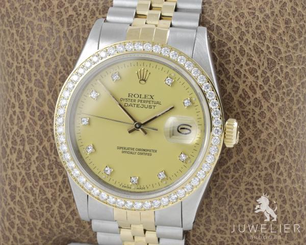 Rolex Datejust 36mm Bicolor Automatik Diamantenbesatz Ref. 16013 Box & Papiere