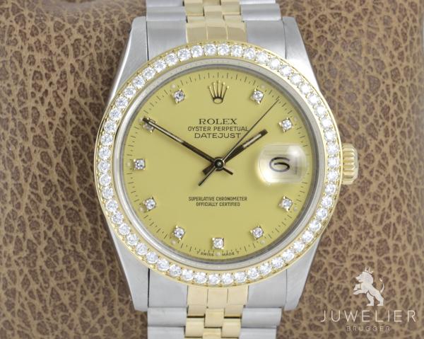 Rolex Datejust 36mm Bicolor Automatik Diamantenbesatz Ref. 16013 Box & Papiere