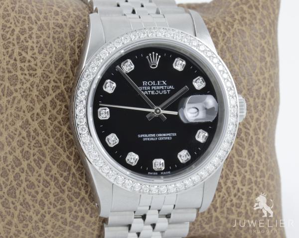 Rolex Datejust 36mm Stahl Automatik Diamantenbesatz Ref. 16234 Box & Papiere
