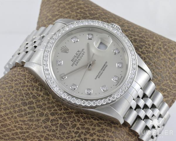 Rolex Datejust 36mm Stahl Automatik Diamantenbesatz Ref. 16234 Box & Papiere