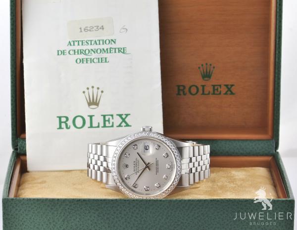 Rolex Datejust 36mm Stahl Automatik Diamantenbesatz Ref. 16234 Box & Papiere