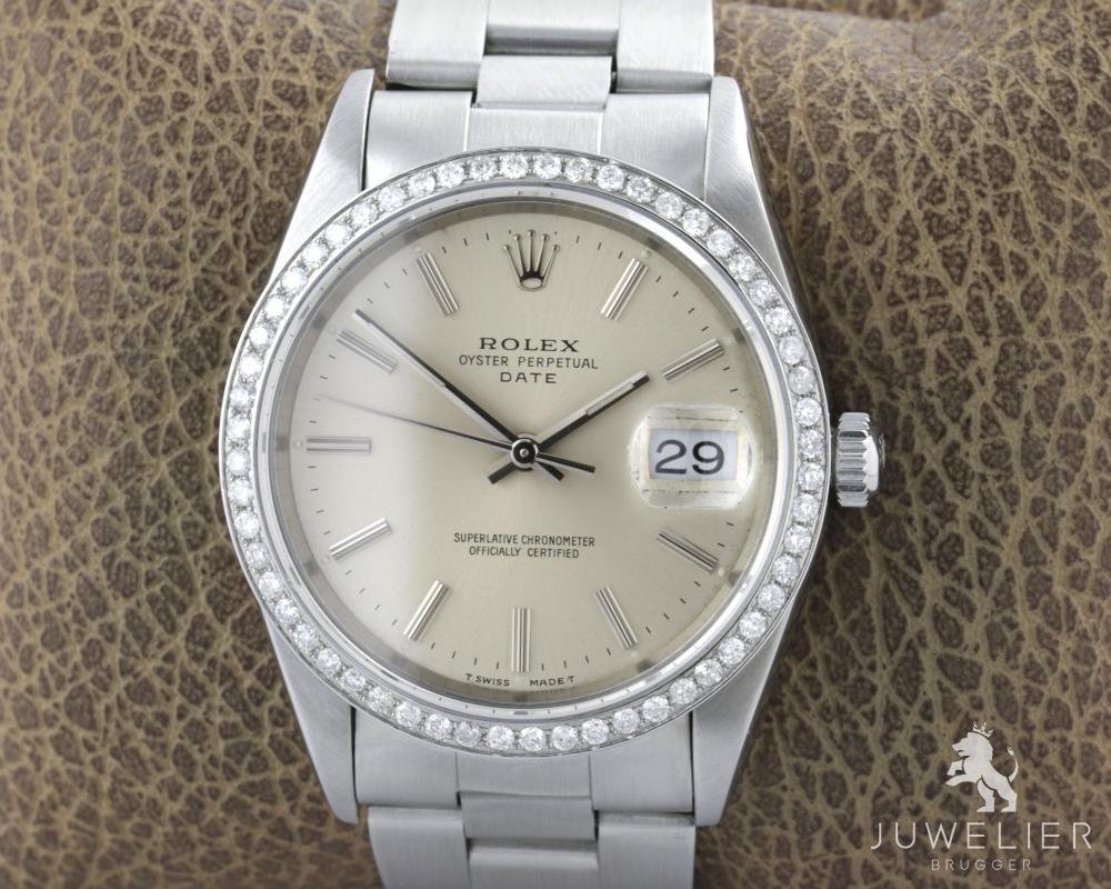 Rolex Date 34mm Stahl Automatik Diamantenbesatz Ref. 15210